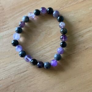 Purple and Black Beaded Bracelet for 8 inch wrist